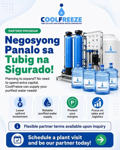 CoolFreeze partner program flyer: Negosyong Panalo sa Tubig na Sigurado